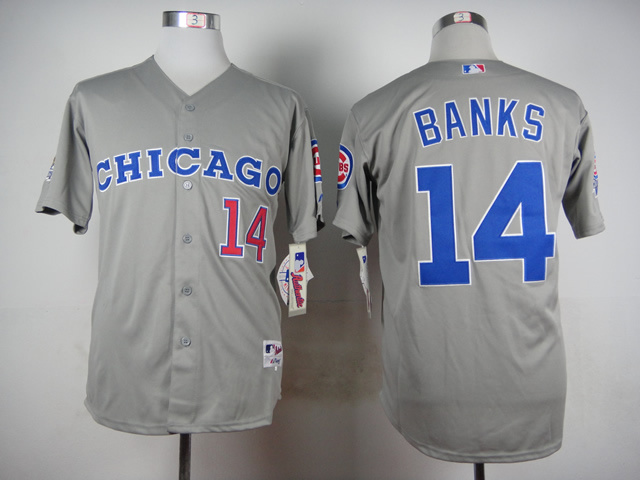 Men Chicago Cubs #14 Banks Grey Throwback 1990 MLB Jerseys->chicago cubs->MLB Jersey
